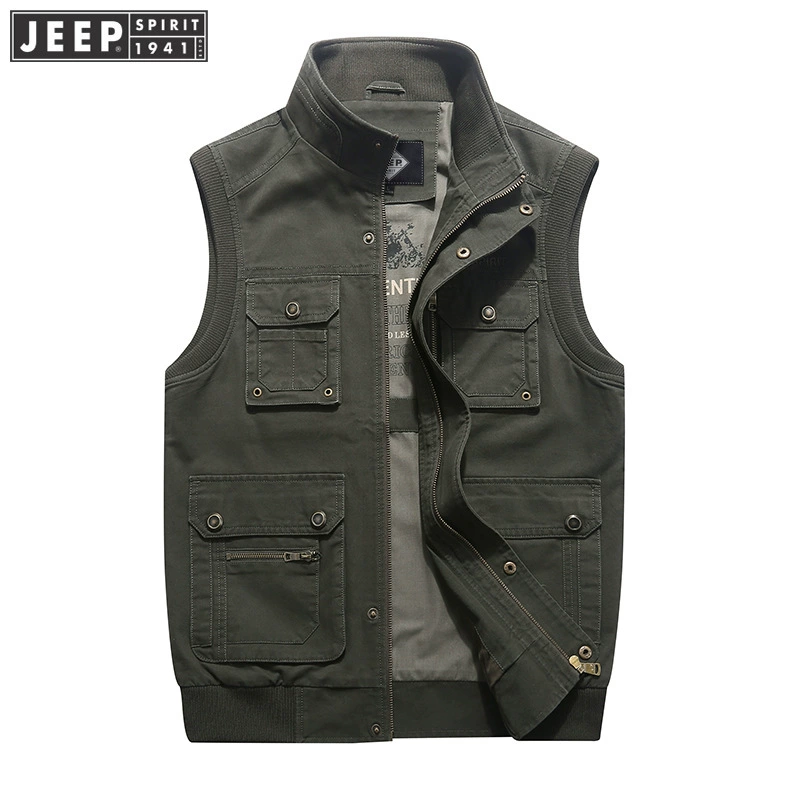 JEEP SPIRIT новый жилет для рыбалки с воротником-стойкой Повседневный жилет с несколькими карманами плюс толстый мужской жилет больших размеров 2635