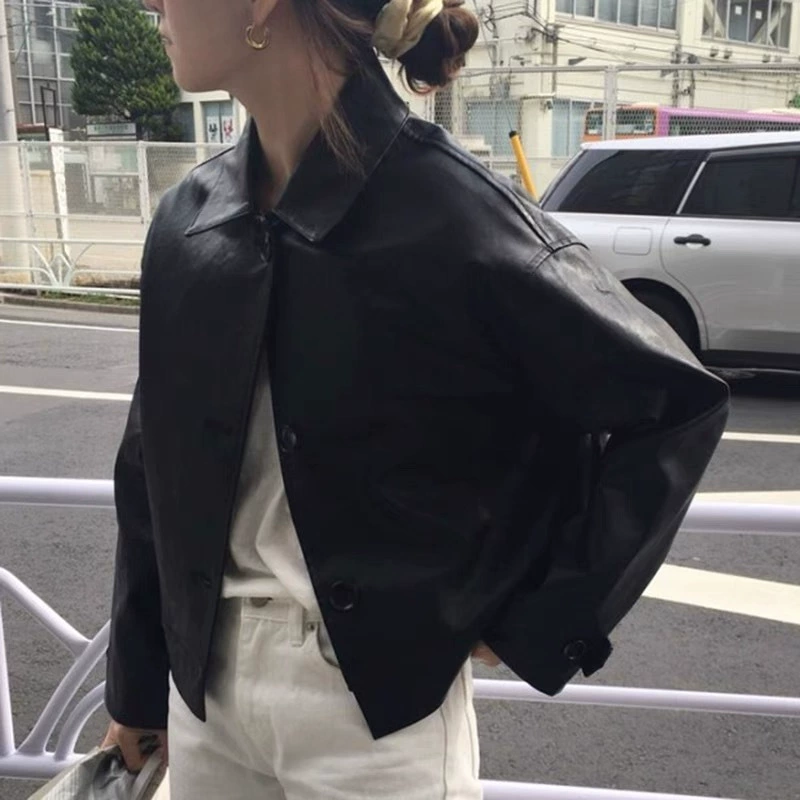 Осенняя ретро укороченная куртка, свободный крой, цвет New Juliu Black, размеры M–3XL, осенний стиль