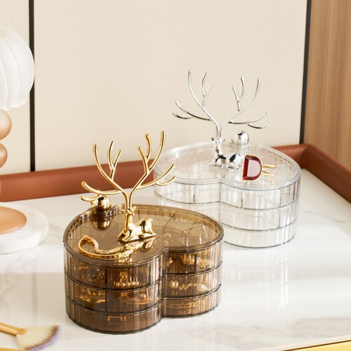 Light luxury Luzhimeng jewelry storage box multi-layer household jewelry box with lid desktop rotating necklace jewelry box