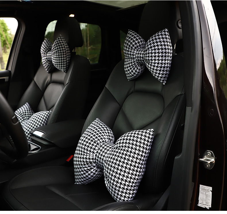 Car Headrest Neck Pillow Fashion Houndstooth Car Headrest Waist Cushion Creative Car Comfortable Neck Pillow Pillow