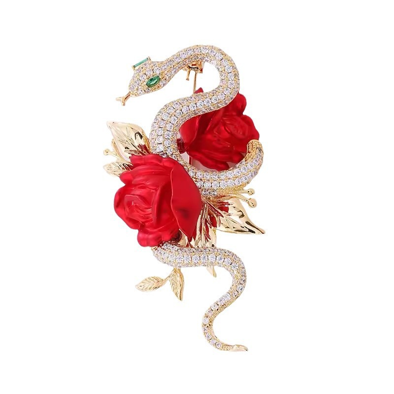 Spilla di lusso rosa e serpente per donna, accessorio per abito_voghion.com