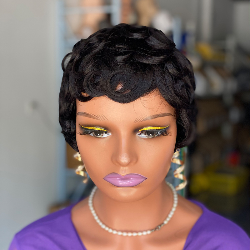 ショートスリーブウィッグヒューマンHair本物の髪許昌メカニズム欧米のかつらの短い頭カバー|undefined