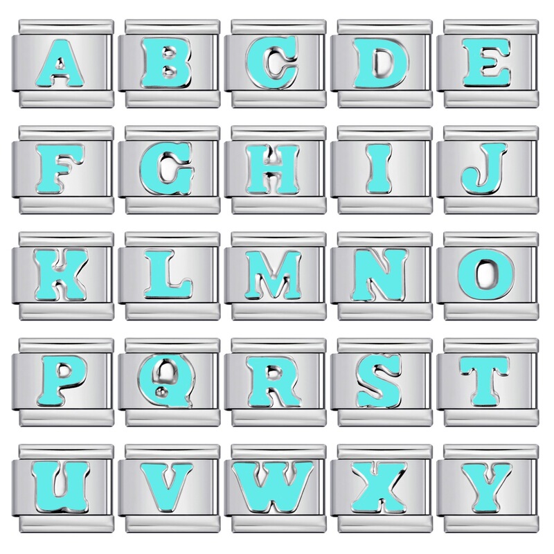 New Titanium Steel Sky Blue English Letter Series DIY Elastic Bracelet Accessories Italian Module Bracelet New Titanium Steel Sky Blue English Letter Series DIY Elastic Bracelet Accessories Italian Module Bracelet