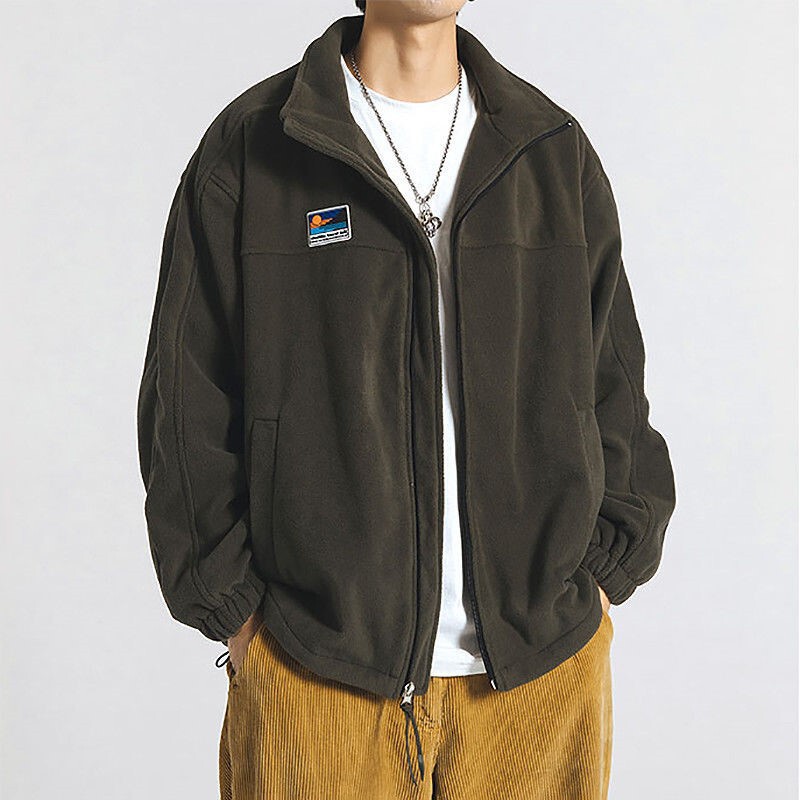 Casual Jacket Japanese Style Lamb Wool Coat Fleece Sweatshirt Men's Autumn and Winter Couple's Stand Collar Fleece Student Outerwear