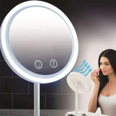 Creative led cosmetic mirror with fan and light, single-way mirror, desktop magnifying mirror, supplementary light beauty mirror, small round mirror