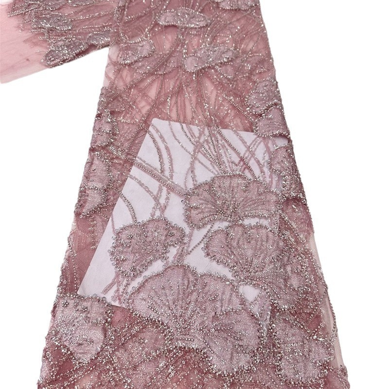 Multicolor estereoscópico flotante bordado tubo de perlas sequinado tela bordada ropa de boda de moda europea y americana tela de vestido