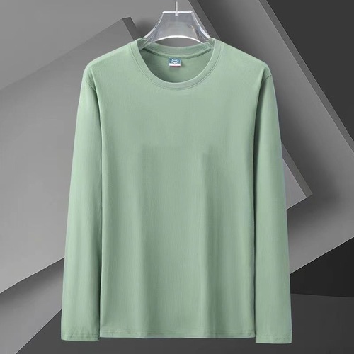 Men's Spring and Autumn Loose Fit Large Size Plain Color Casual Long Sleeve T-Shirt with 6 Colors, Crew Neck Hoodie T-Shirt at Factory Price