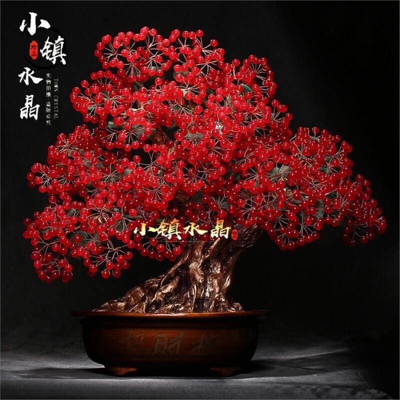 Crystal Red Chalcedony Money Tree Home Entrance Wedding Celebration Living Room Office Shop Birthday Opening Gift Ornaments