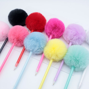 Fur ball ball pen Korean hand account creative plastic shell 8CM cute sweet color wool plush gift advertising pen