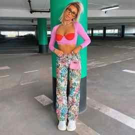 2021欧美秋款个性民族风印花女士爆版显瘦薄款瑜伽长裤