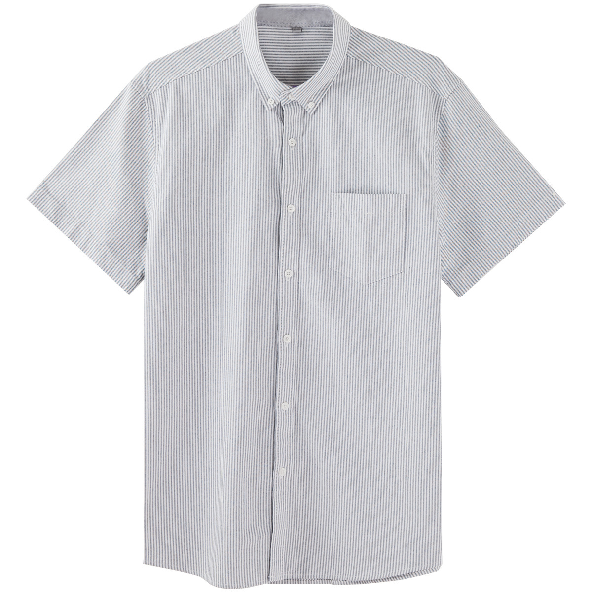 Áo sơ mi nam Oxford sọc dọc tay ngắn phong cách công sở — Phiên bản vừa vặn sọc xám ngắn tay