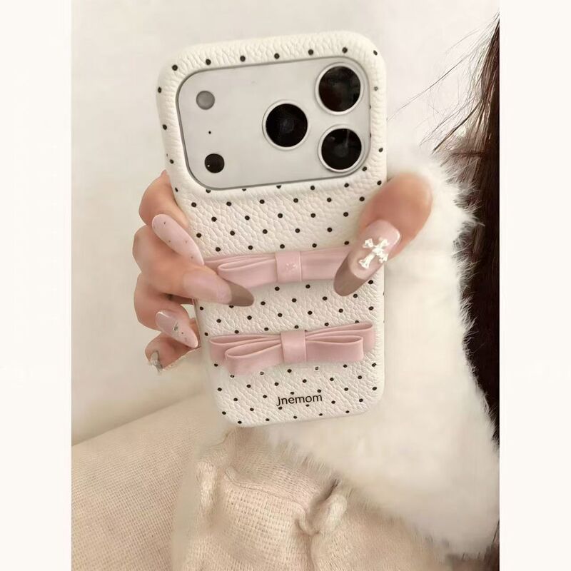 Ins Polka Dot Three-Dimensional Pink Bow Suitable for Apple 17Promax Mobile Phone Case Iphone17 New Model 17/16 Soft Ins Polka Dot Three-Dimensional Pink Bow Suitable for Apple 17Promax Mobile Phone Case Iphone17 New Model 17/16 Soft