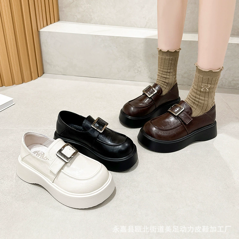 Новый педаль весной 2025 года толстая подошва увеличена толстая каблучка Lefu обувь женская повседневная английская универсальная удобная одиночная обувь