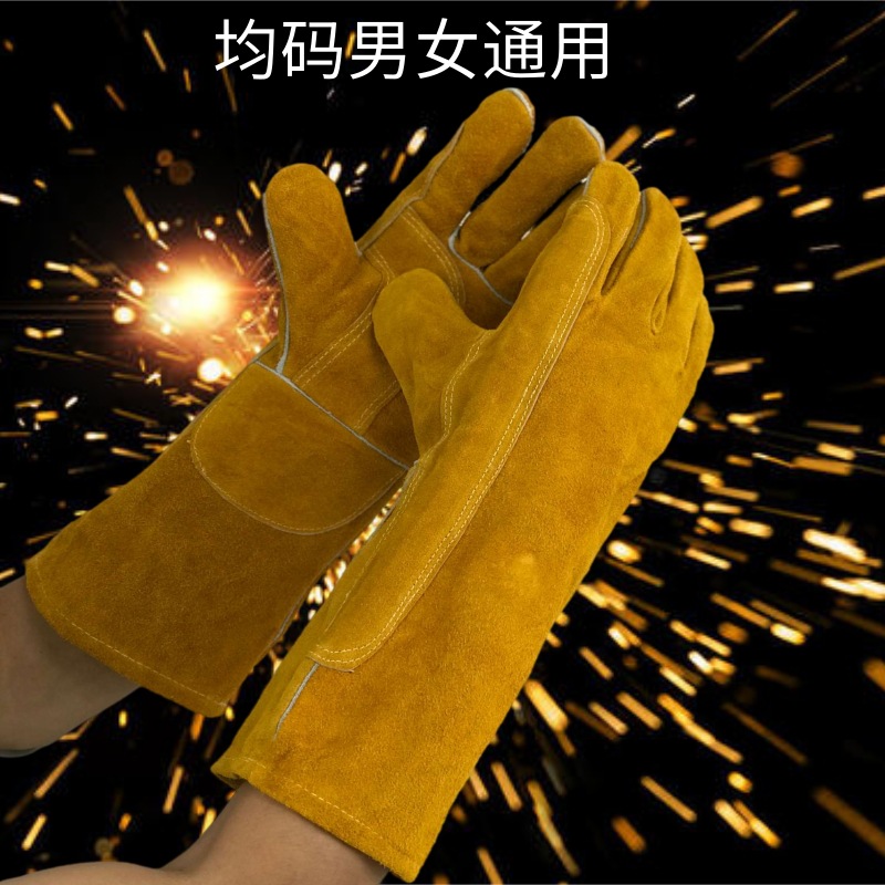Guantes individuales de piel de vaca doble capa largos, para soldadura y protección laboral, anti-mordeduras de gatos y perros image 4