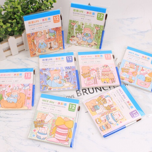 Creative Watercolor Coloring Book Watercolor Graffiti Picture Book Cartoon Memo Children's Drawing Book with Built-in Pigment Watercolor Paper 