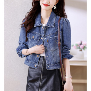 Short Blue Denim Jacket for Women 2025 Spring New High-End Versatile Korean Style Retro Fashionable Long-Sleeved Top