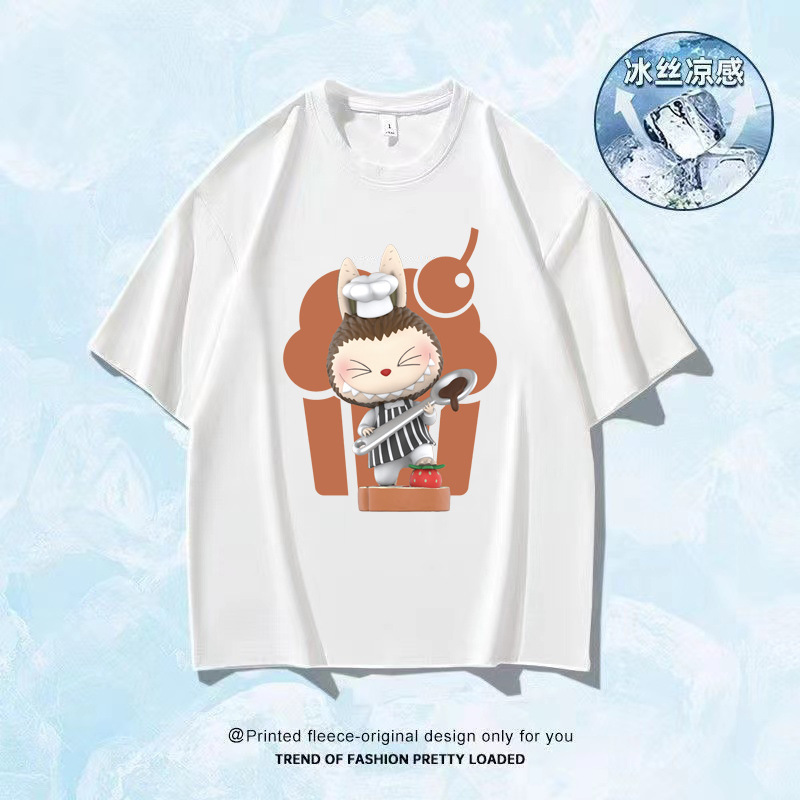 2026 helado seda camiseta impresa de manga corta logotipo grande ropa de trabajo DIY ropa de trabajo impresa de cuello redondo camiseta