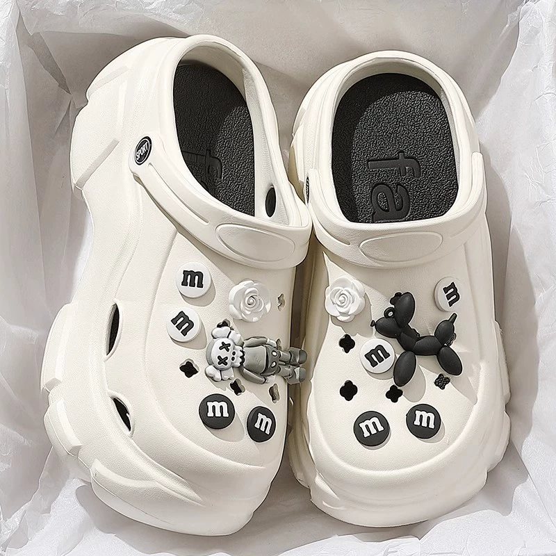 Туфли из крокодиловой кожи на толстой подошве, женская летняя верхняя одежда, пляжные нескользящие сандалии и тапочки с пряжкой на толстой подошве Baotou для дома, летняя оптовая продажа