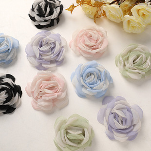 Spring Fresh and Energetic Two-Color Gauze Burnt Edge Rose DIY Grabber Hair Rope Headdress Corsage Necklace Flower Accessories