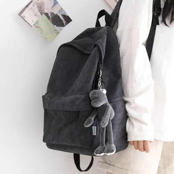 Korean-Style Retro Commuter Canvas Solid Color Large-Capacity Backpack for Women, Versatile School Bag for Men, High School Student Travel Backpack for Women