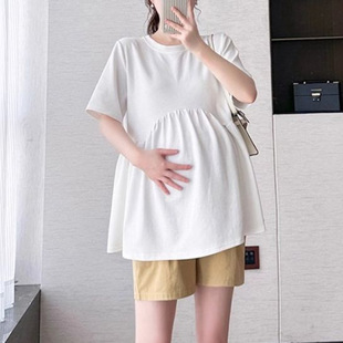 Maternity Short-Sleeved T-Shirt Tops Summer Loose White Casual Clothes That Cover the Belly Without Showing Pregnancy Clothes Summer Maternity T-Shirts