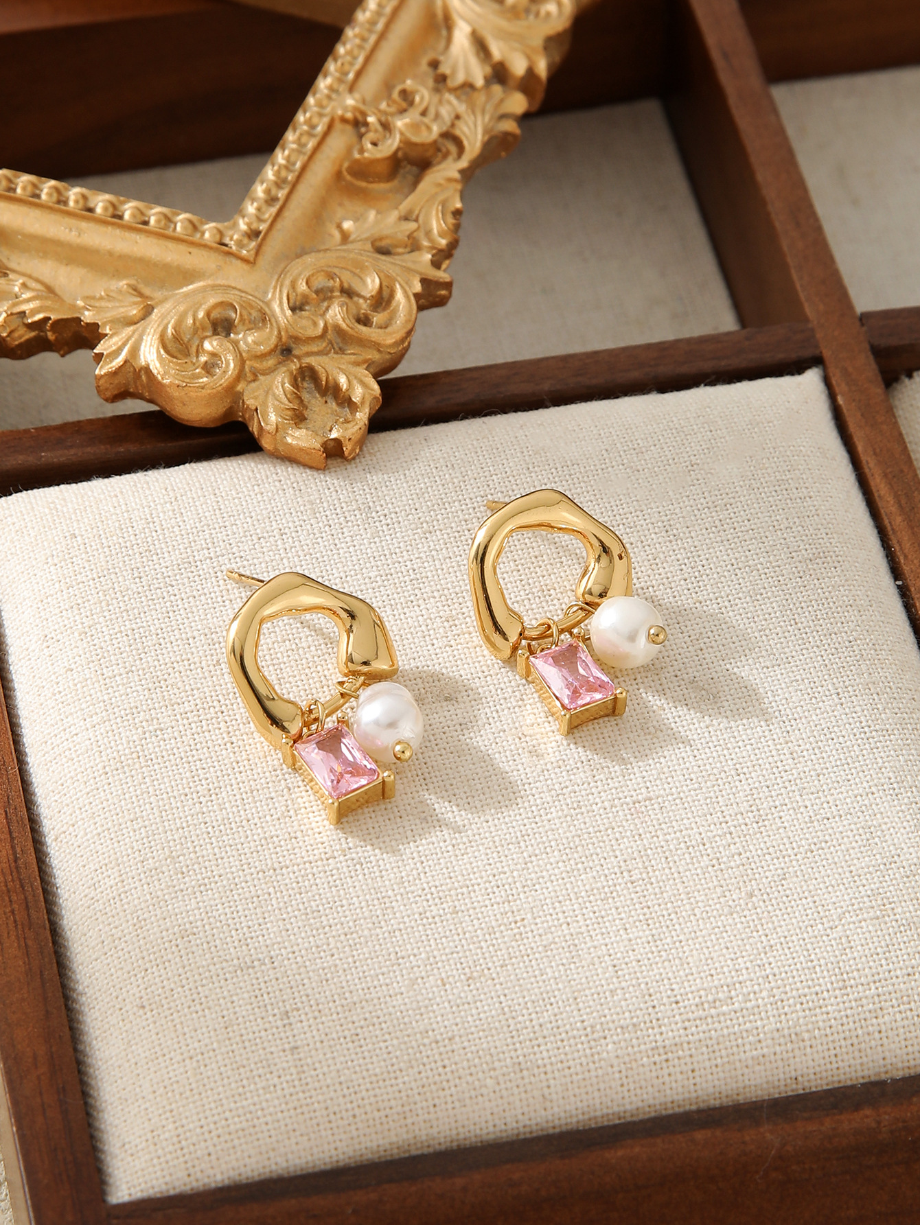 Women's Gender 1 Pair French Style Geometric Pearl Plating Inlay Titanium Steel Zircon Zircon Ear Studs