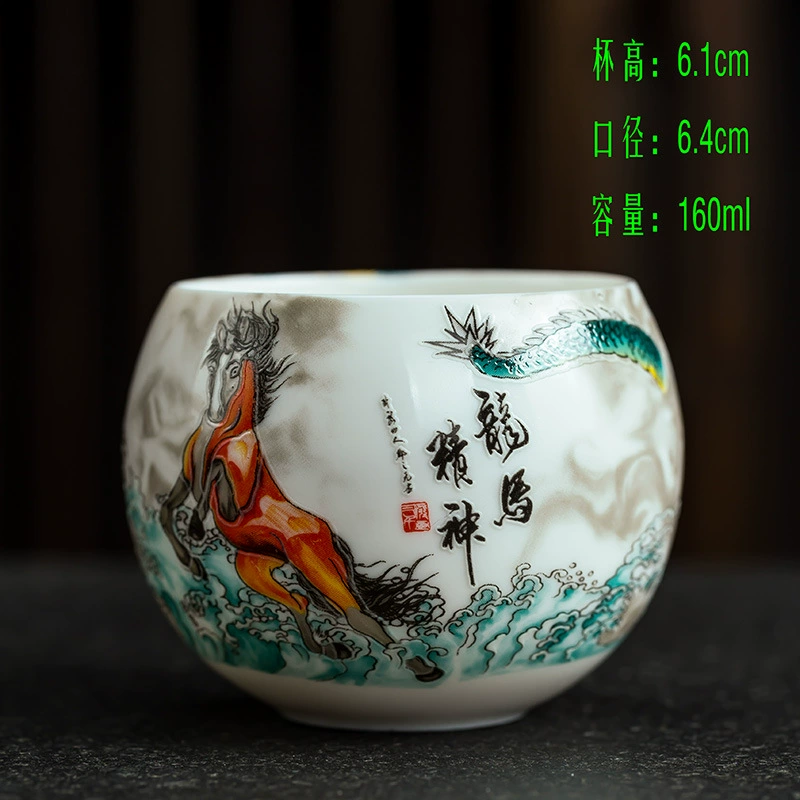 Egg Cup (Ba Jun) White Porcelain Master Teacup, 160 ml, Hand-painted Pattern
