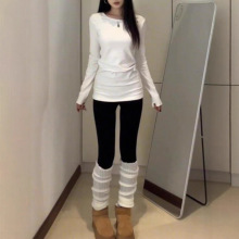 白色内搭德绒打底衫女长袖T恤中长款修身遮屁股上衣修身秋冬上衣