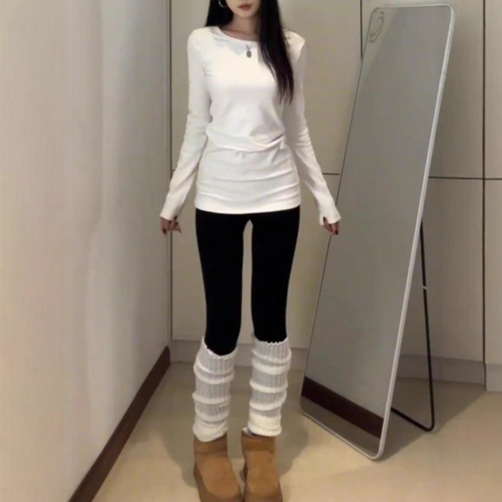 白色内搭德绒打底衫女长袖T恤中长款修身遮屁股上衣修身秋冬上衣