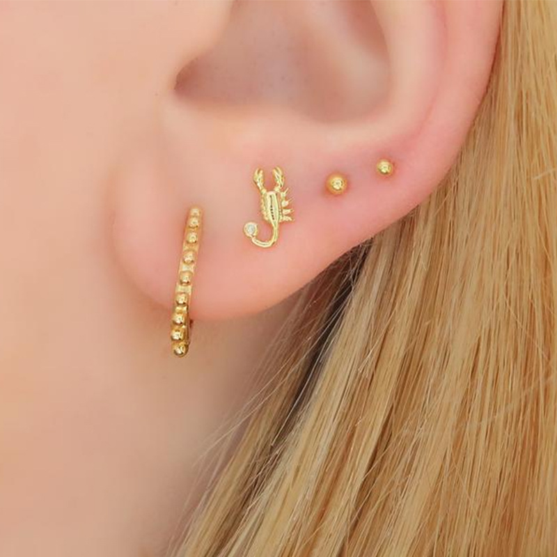 18K Gold Plated Plating Material Zircon Inlay Material Ear Studs Classification 1 Pair 18K Gold Plated 925 Sterling Silver Zircon Scorpion Ear Studs