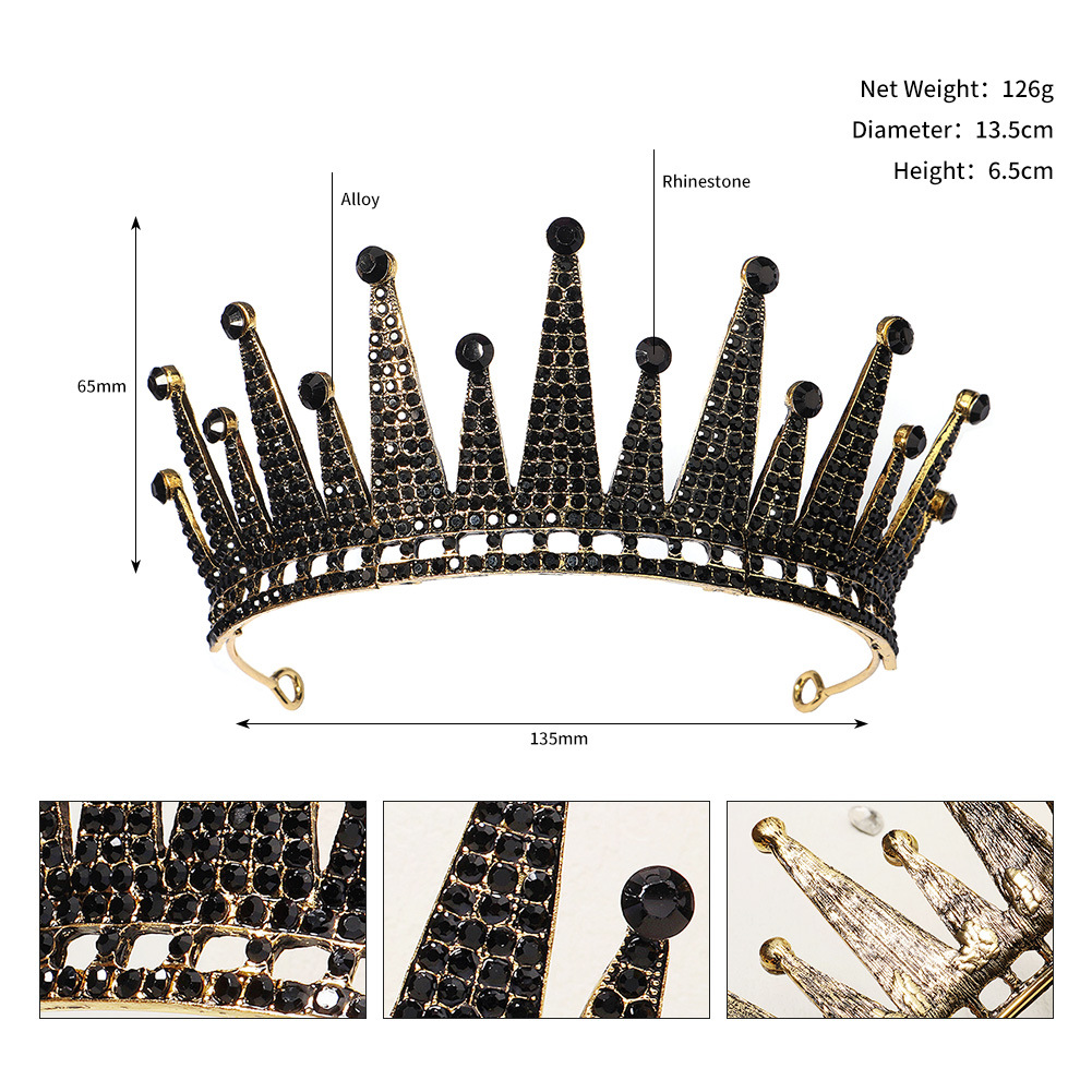 Bridal Headdress European And American Retro Oversized Triangle Crown Headband Wedding Hair Accessories Black Halloween Crown