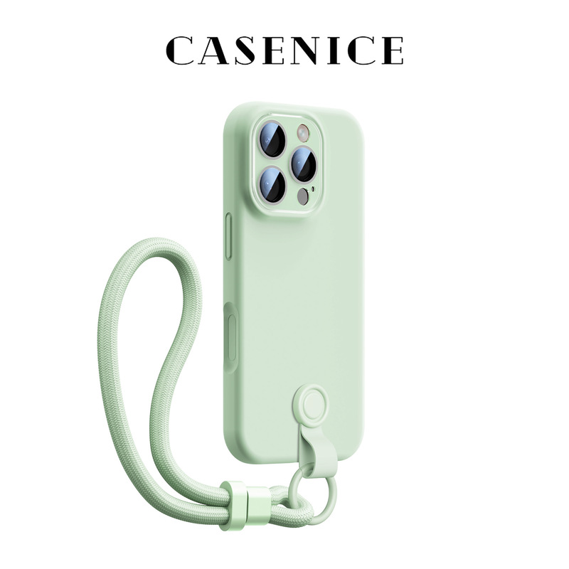 Liquid Silicone Suitable for Apple 16Promax Comes with Lens Film iPhone Mobile Phone Case Camera Button with Lanyard