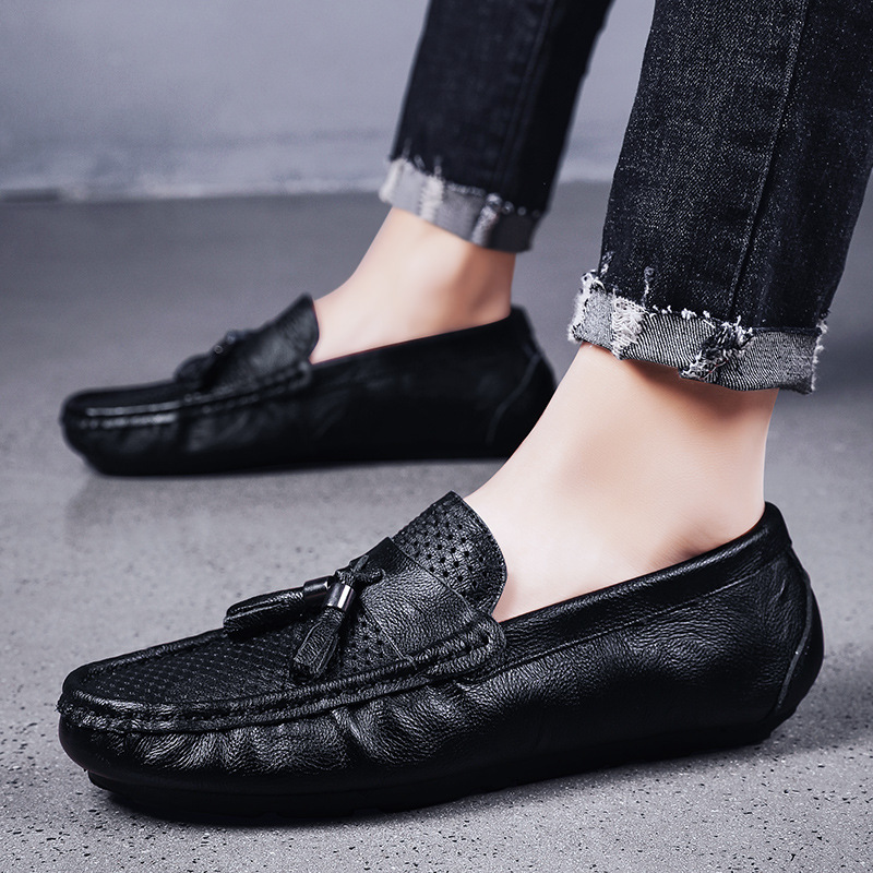 2023 Frühjahr Herren atmungsaktives Leder mit einem Schritt, Lazy Bean-Schuhe, Business- und Freizeit-Hohl-Lefu-Schuhe_voghion.com