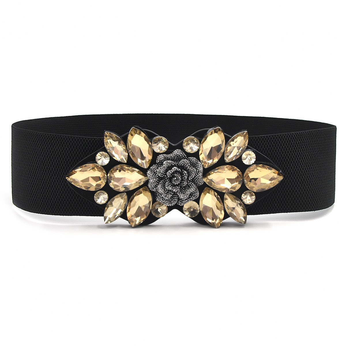 Nuevo de alta gama rhinestone elástico cintura sello clásico elegante cintura apretado cinturón de cintura con abrigo todo partido cinturón ancho