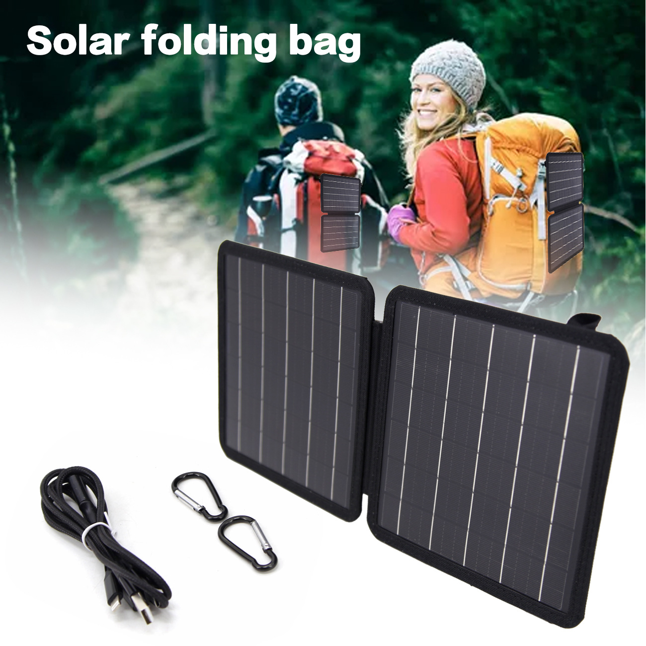 Monocrystalline Solar Folding Package 10W Portable Solar Charger USB TYEP-C Dual Output Port
