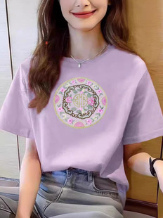 Cotton summer trend short sleeve T-shirt, with embroidery, 2025 years, Chinese style, plus size