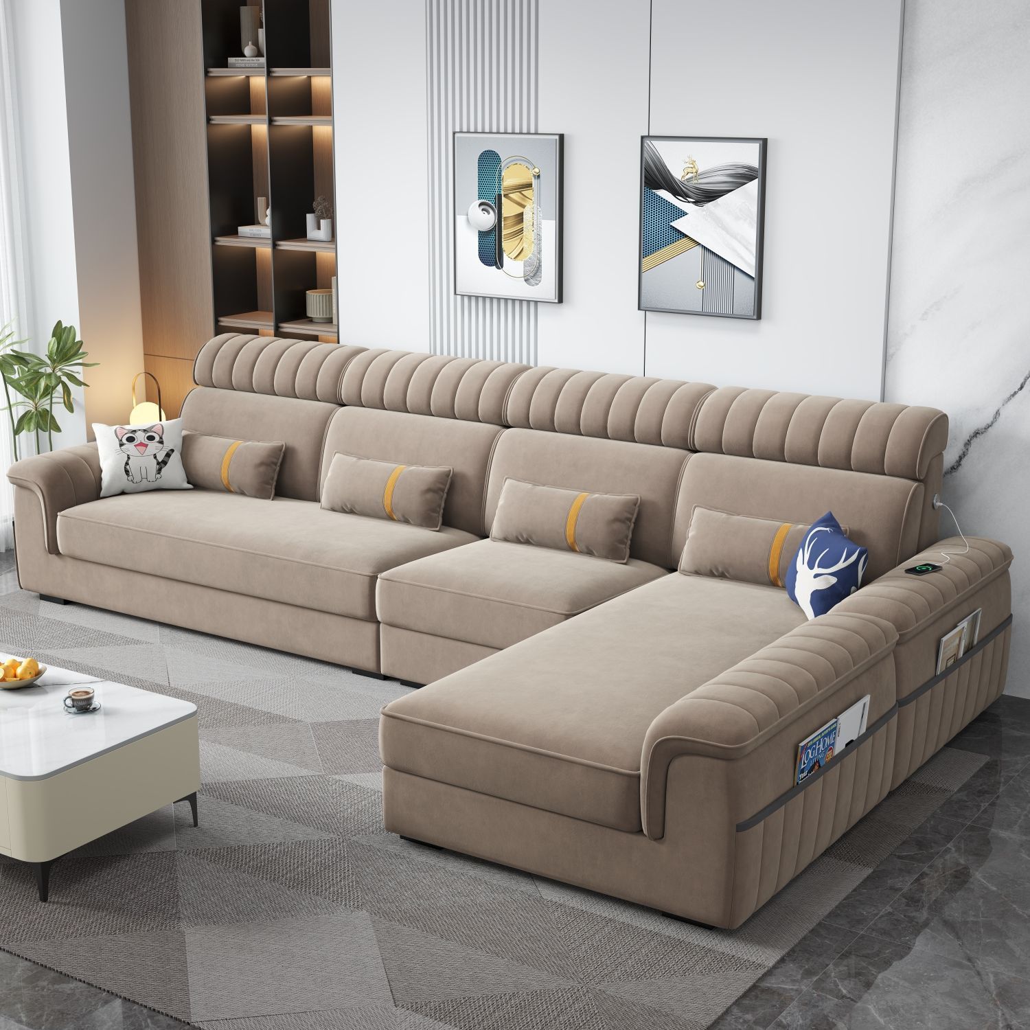 Guangdong Foshan 2025 New Cat Fleece Cloth Living Room Sofa Large, Medium and Small Household Multi-Functional No-Wash Fabric Sofa