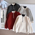 风之谷2025冬季新款童装儿童日系半纽扣毛衣男女童加绒加厚针织衫