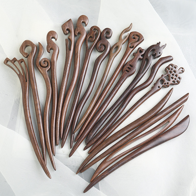Leather Grey Wood Ebony Hairpin Simple Modern Hairpin Antique Hair Accessories Sandalwood Wooden Hairpin Hanfu Cheongsam Headwear