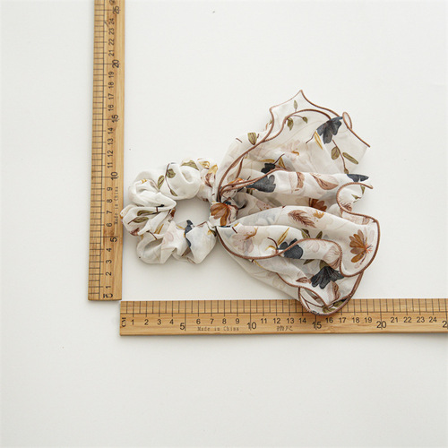 Japanese and Korean version of ins style floral overlay ponytail hair tie ribbon high-end temperament large intestine hair tie hair accessories