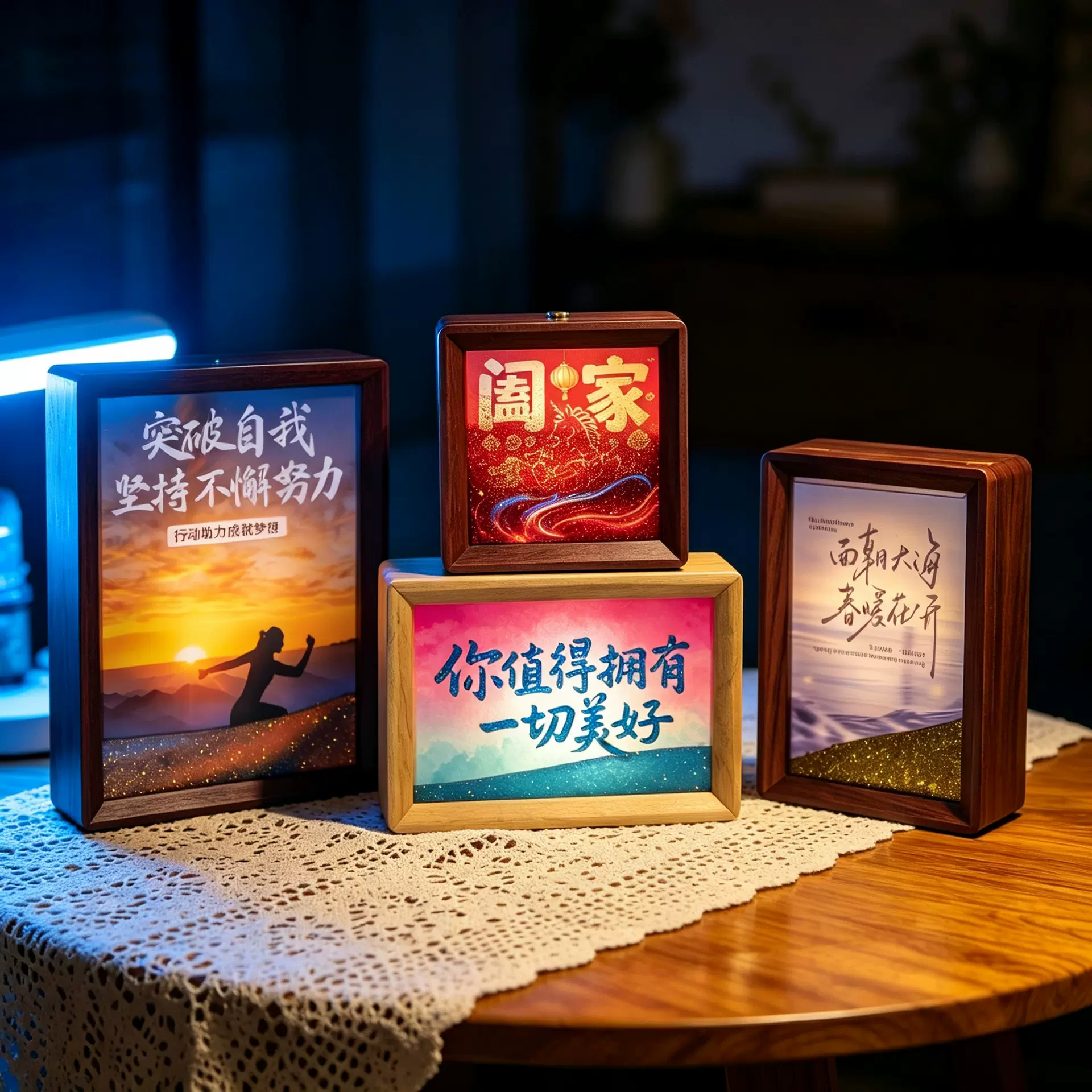 流沙小夜灯照片相框充电三色变光氛围灯卧室摆件生日礼物女生