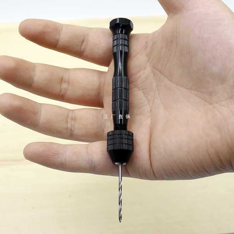 6E3X文玩木工模型DIY打孔工具小号铝合金黑色手捻钻+25支钻头