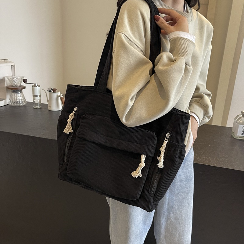 Bolso de pana para mujer de gran capacidad 2024 nuevo otoño e invierno ocio bolso de la compra de un solo hombro