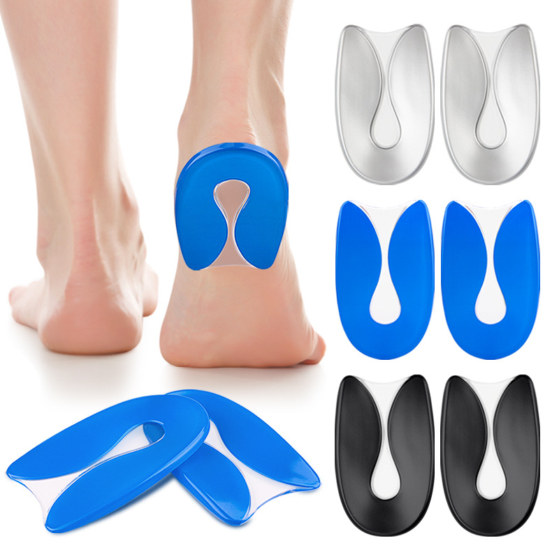 U-shaped insole with GEL padding for soft comfort, sports shock absorption, half-size fit, blue, heel anti-slip, self-adhesive heel pad