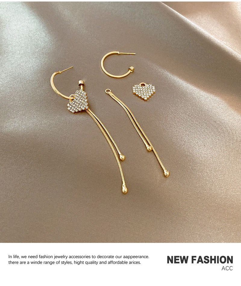 European and American simple heart earrings full diamonds long tassel ear jewelrypicture6
