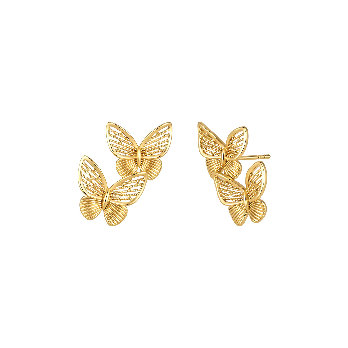 Aretes de Mariposa Calados de Doble Capa 24K de Aleación de Cobre Galvanizado para Mujer image 6