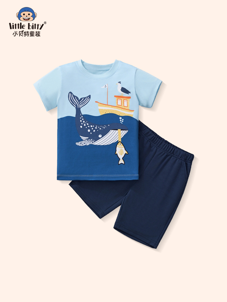 25 years summer new children's cartoon ocean short sleeve shorts suit fashion trend whale children's clothing