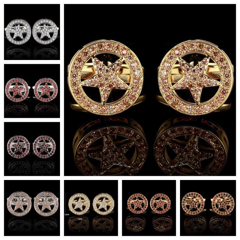 Five-pointed Star Features New Men's Sleeve Nails Swarovski Red French Shirt Cuff Links Personalized Light Luxury Cufflinks