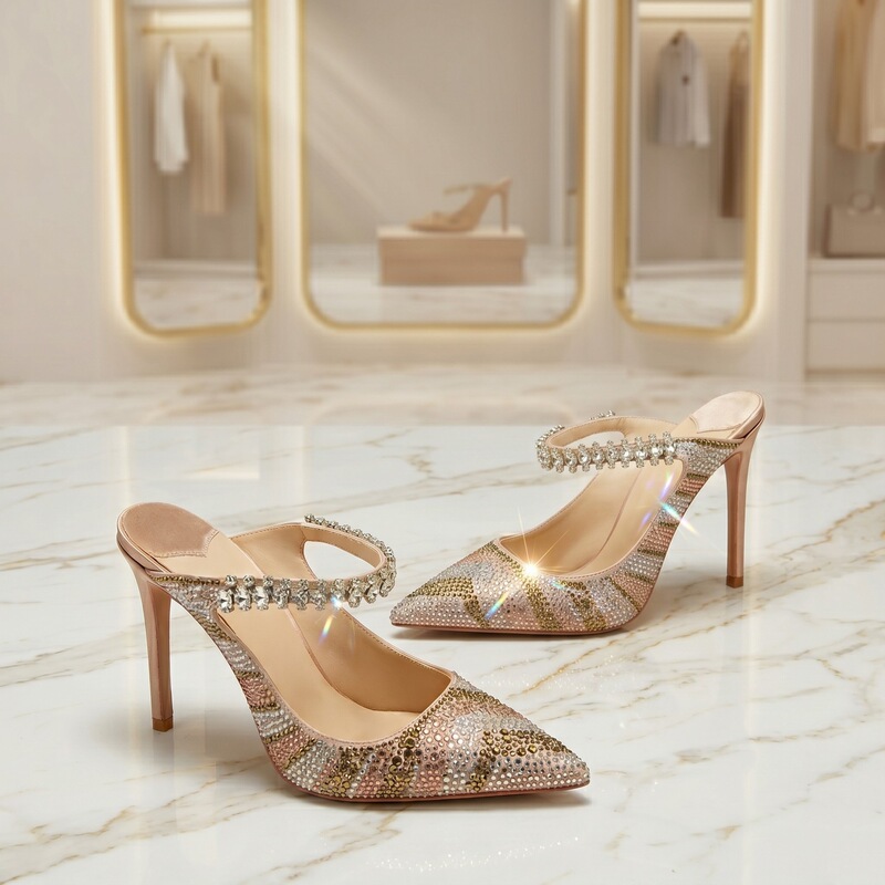 European and American style heavy-duty rhinestone pointed toe strap stiletto high-heeled sandals nightclub dress wedding shoes high-heeled shoes with a light luxury and high-end feel European and American style heavy-duty rhinestone pointed toe strap stiletto high-heeled sandals nightclub dress wedding shoes high-heeled shoes with a light luxury and high-end feel
