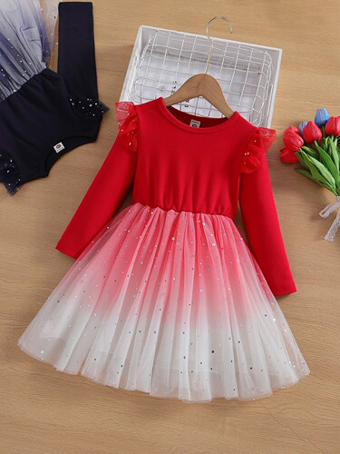 2026 Autumn New Arrival Girls' Dress—Stylish Starry-Sky Mesh Puffy Skirt, Little Girl's Stylish Princess Dress, Formal Gown